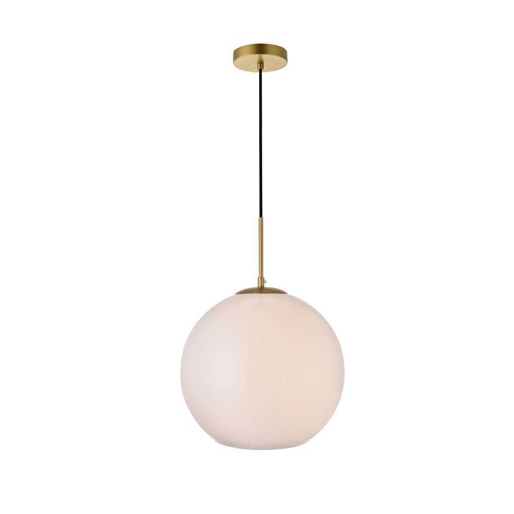 Elegant Lighting Baxter 1 Light Brass Pendant With Frosted White Glass