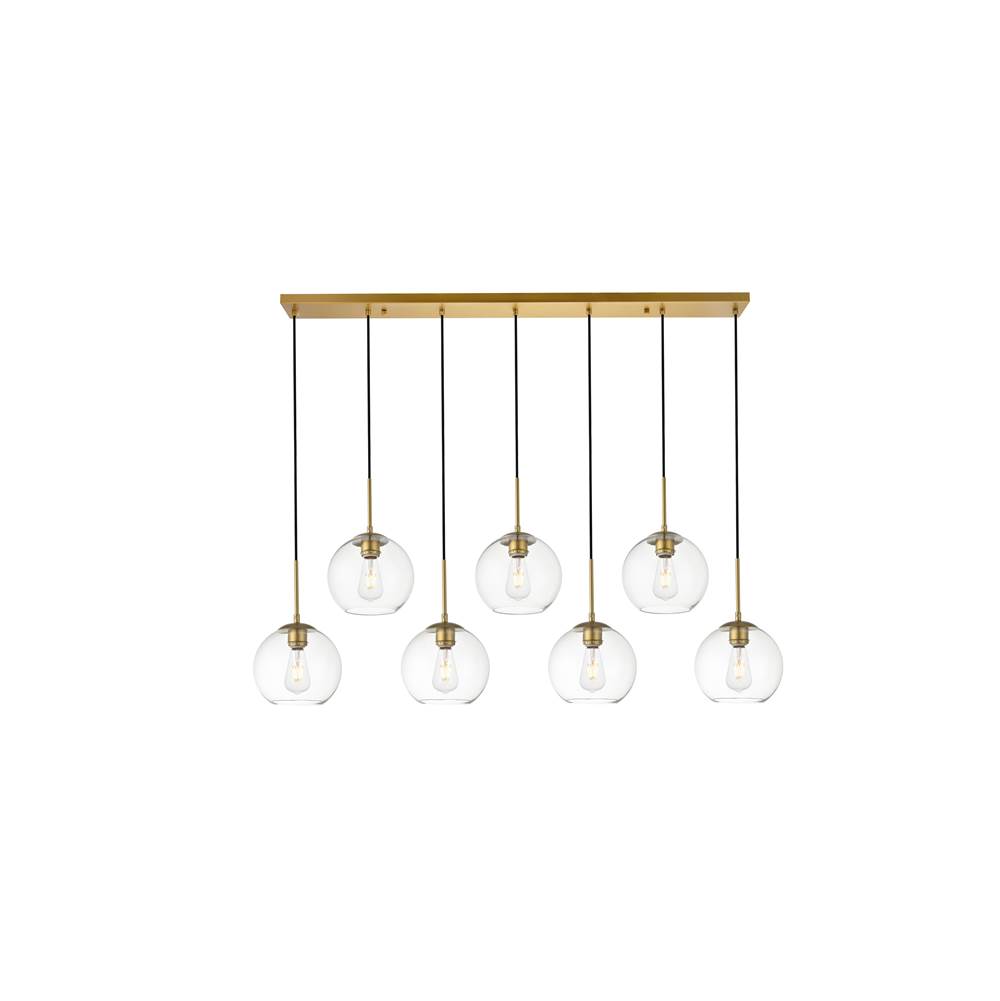 Elegant Lighting Baxter 7 Lights Brass Pendant With Clear Glass