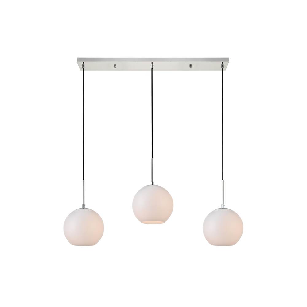 Elegant Lighting Baxter 3 Lights Chrome Pendant With Frosted White Glass