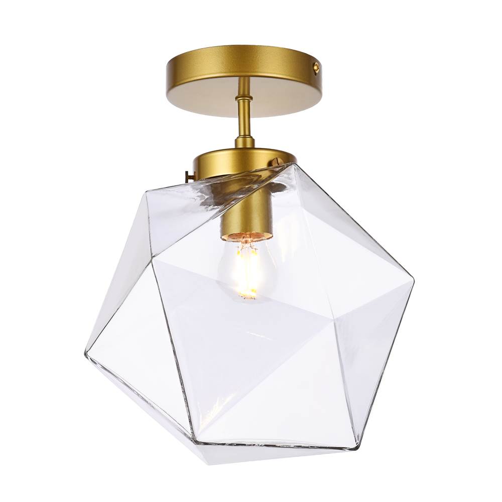 Elegant Lighting Lawrence 1 light brass and clear glass flush mount