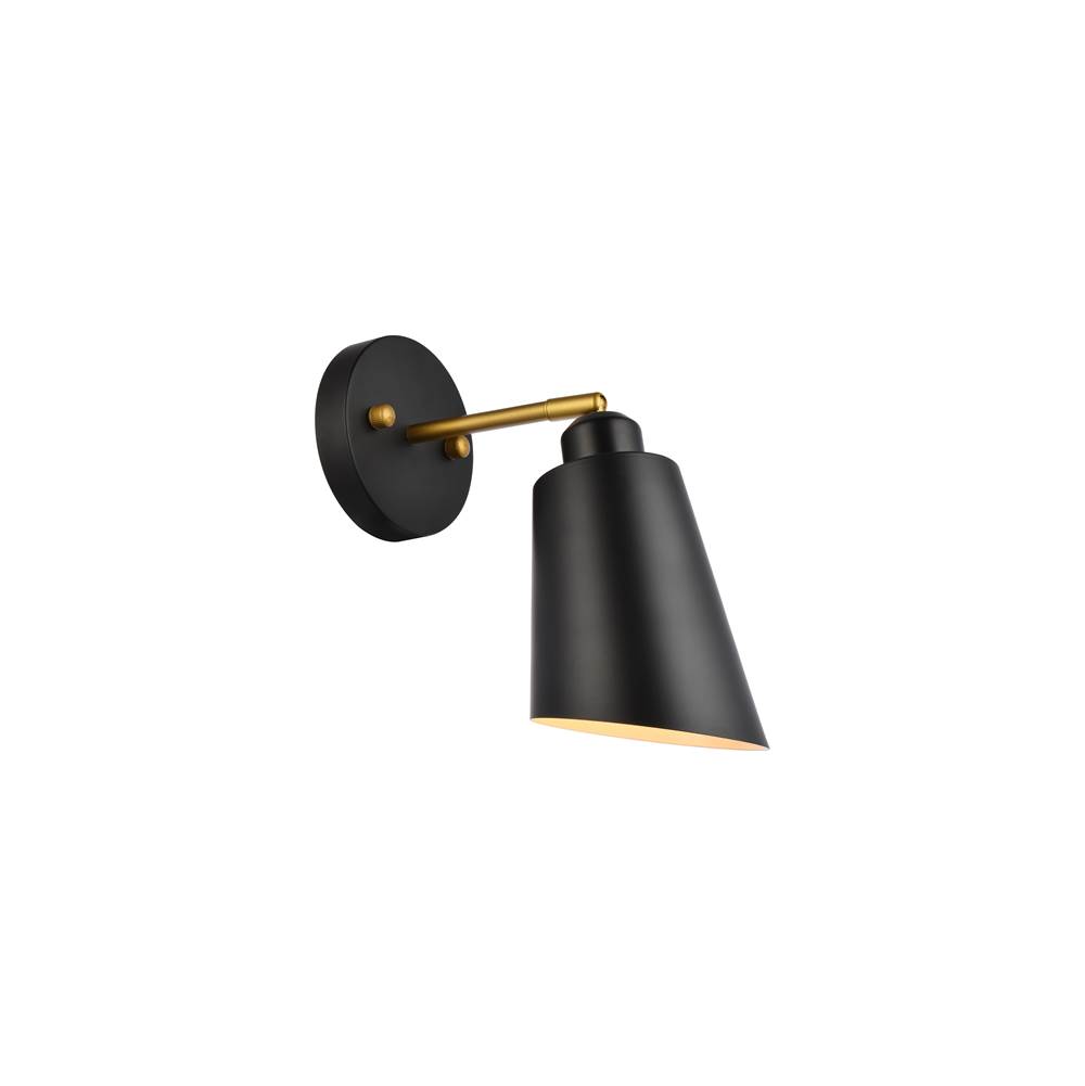 Elegant Lighting Halycon 5 inch black and brass wall sconce