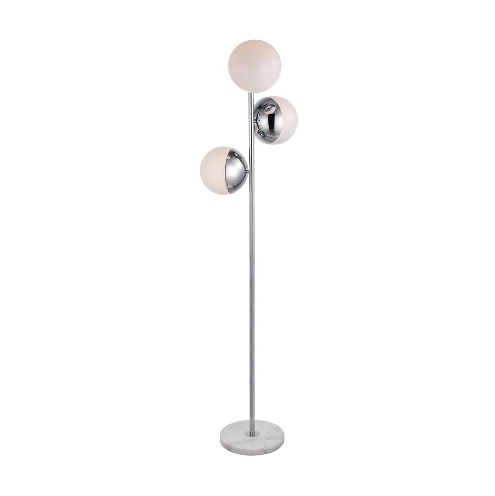 Elegant Lighting Eclipse 3 Lights Chrome Floor Lamp With Frosted White Glass