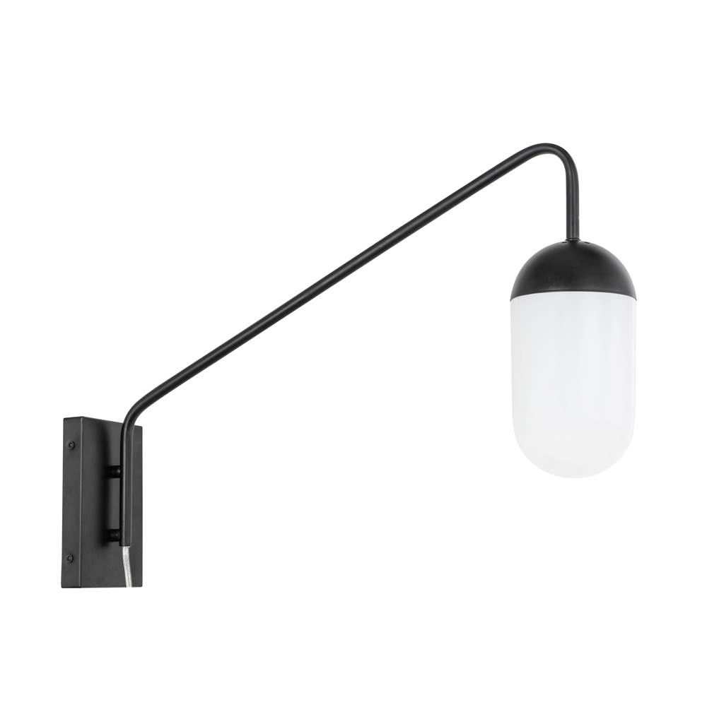 Elegant Lighting Kace 1 light Black and frosted white glass wall sconce