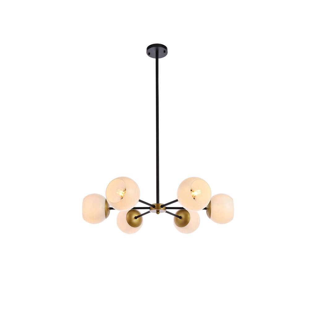 Elegant Lighting Briggs 30 Inch Pendant In Black And Brass With White Shade
