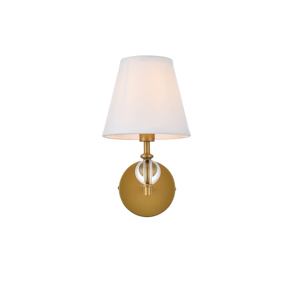 Elegant Lighting Bethany 1 light bath sconce in brass with white fabric shade