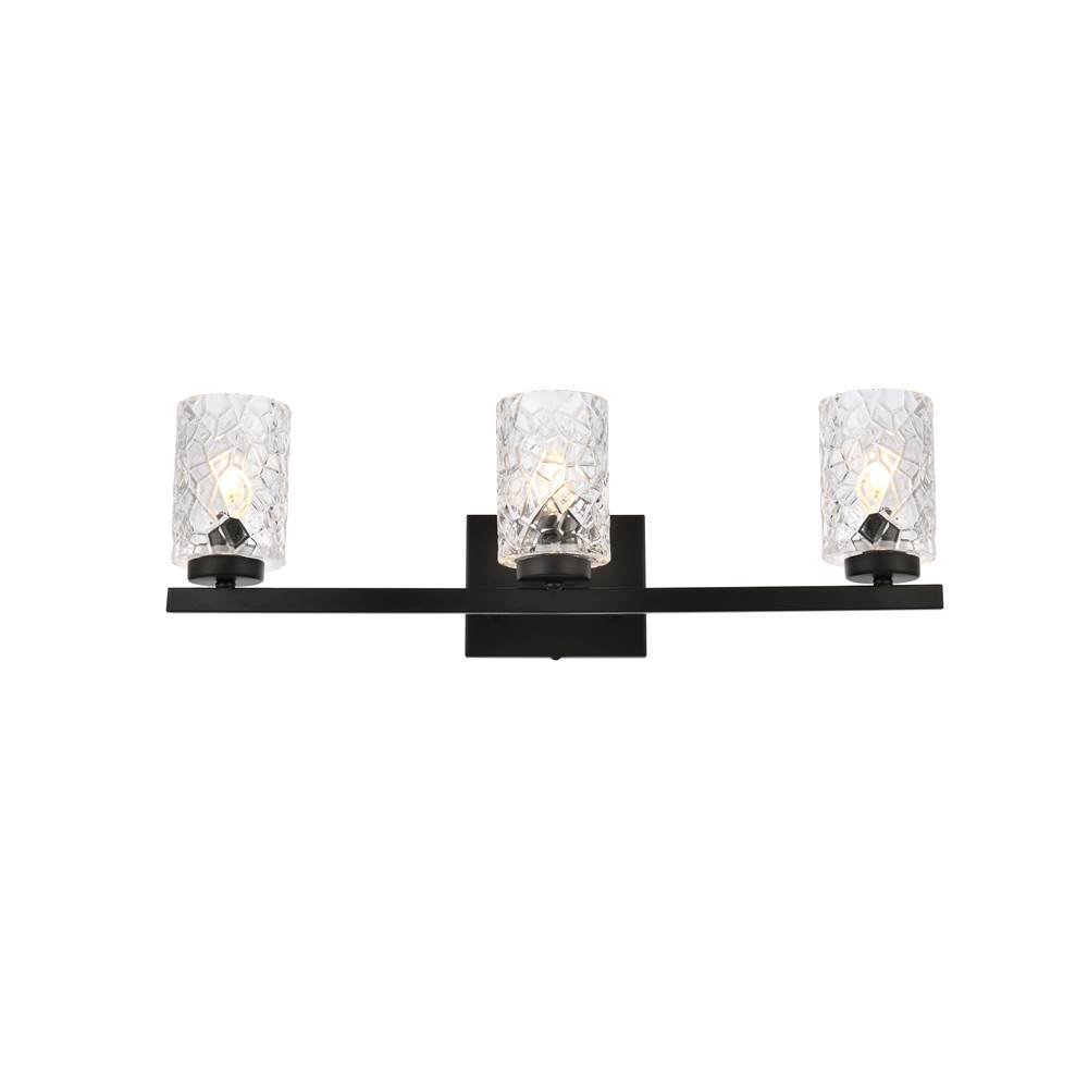 Elegant Lighting Cassie 3 lights bath sconce in black with clear shade