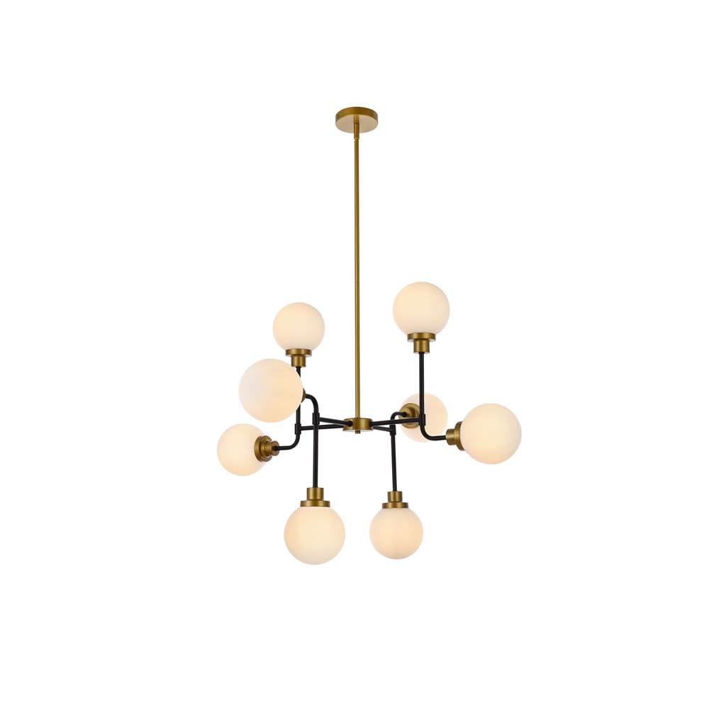 Elegant Lighting Hanson 8 lights pendant in black with brass with frosted shade