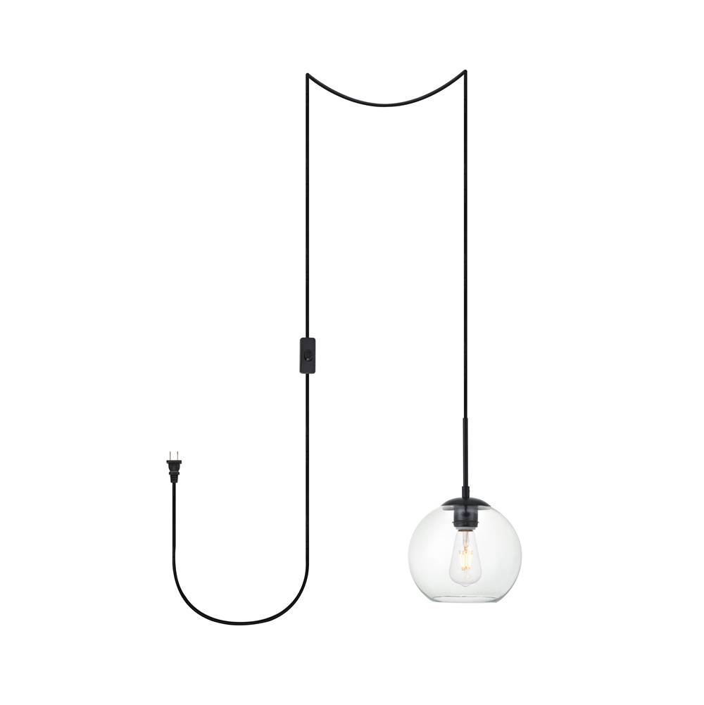 Elegant Lighting Baxter 1 Light Black plug-in pendant With Clear Glass