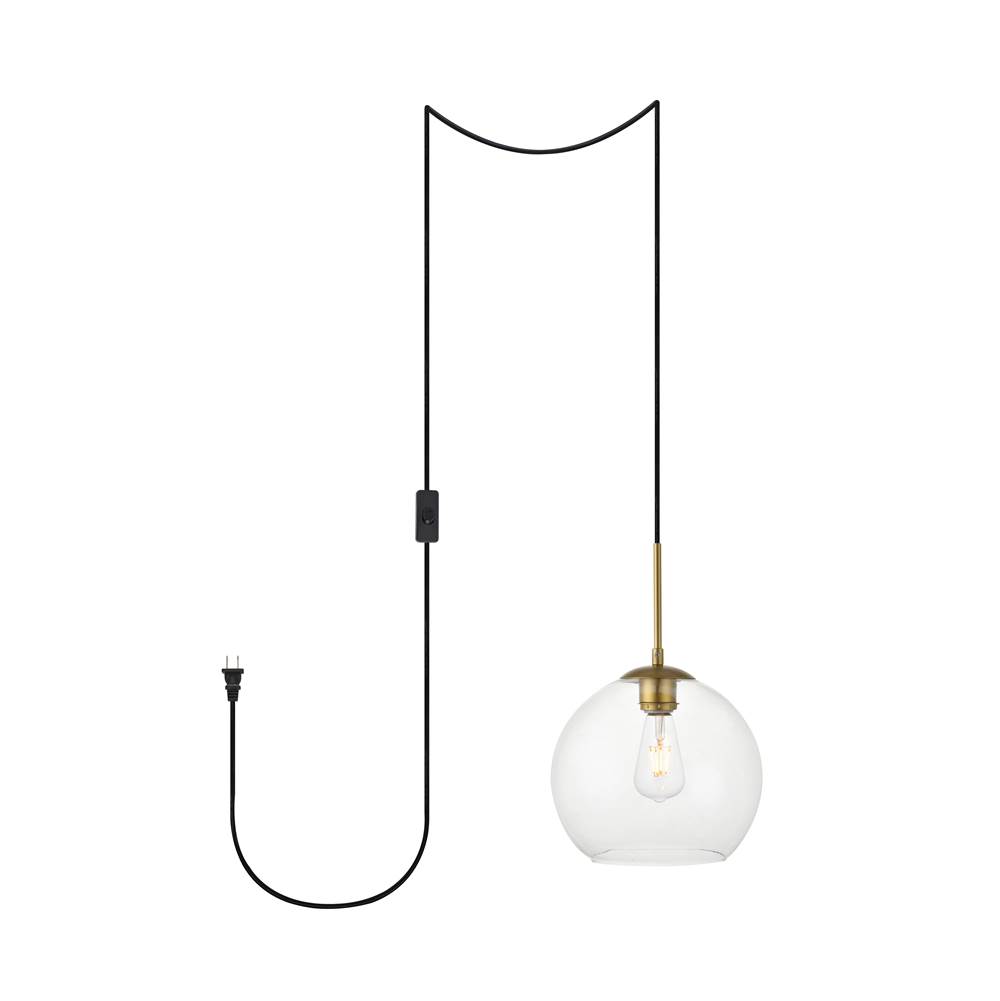 Elegant Lighting Baxter 1 Light Brass plug-in Pendant With Clear Glass
