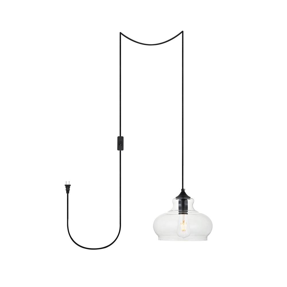 Elegant Lighting Destry 1 Light Black plug-in Pendant With Clear Glass