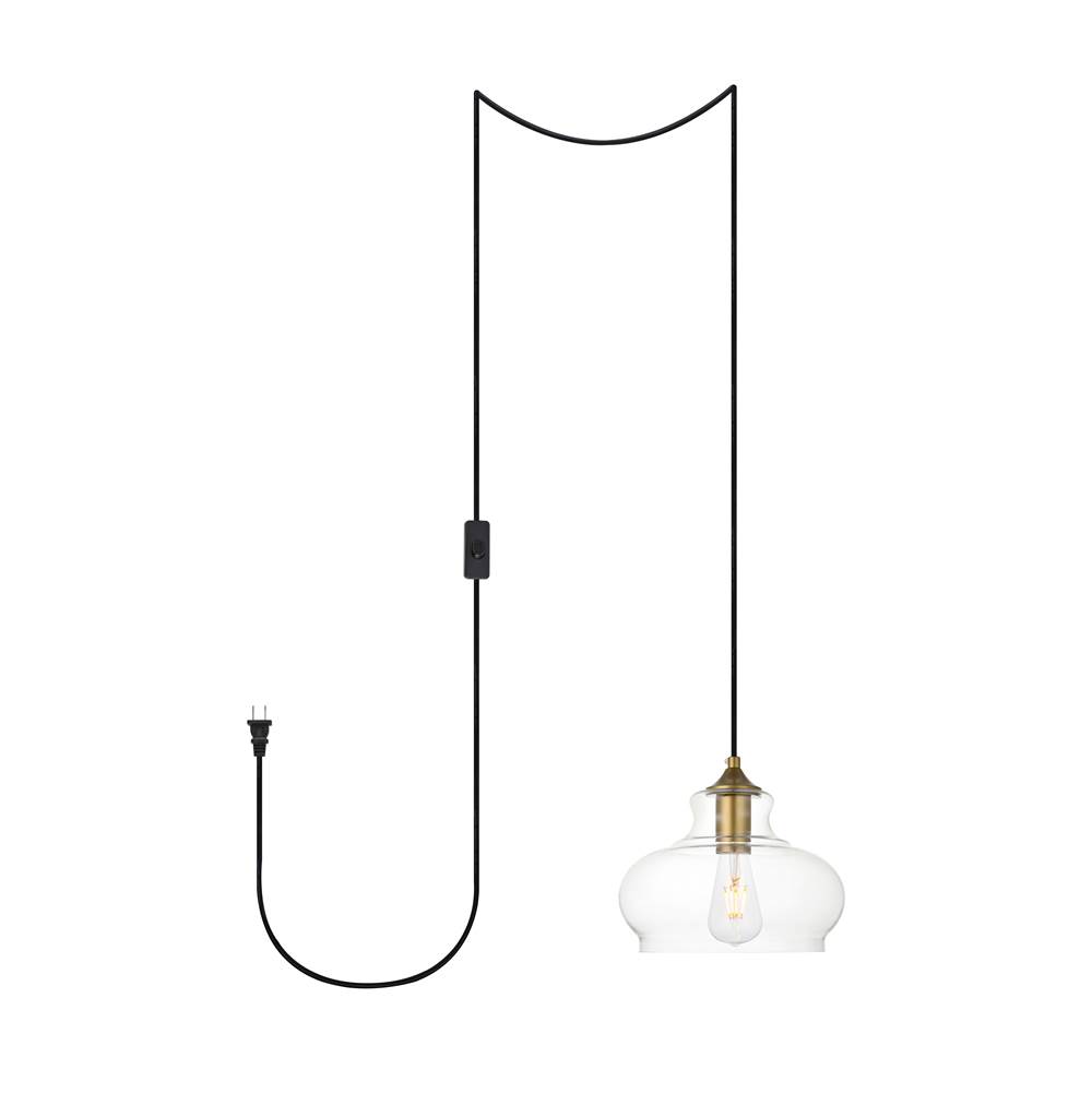 Elegant Lighting Destry 1 Light brass plug-in Pendant With Clear Glass