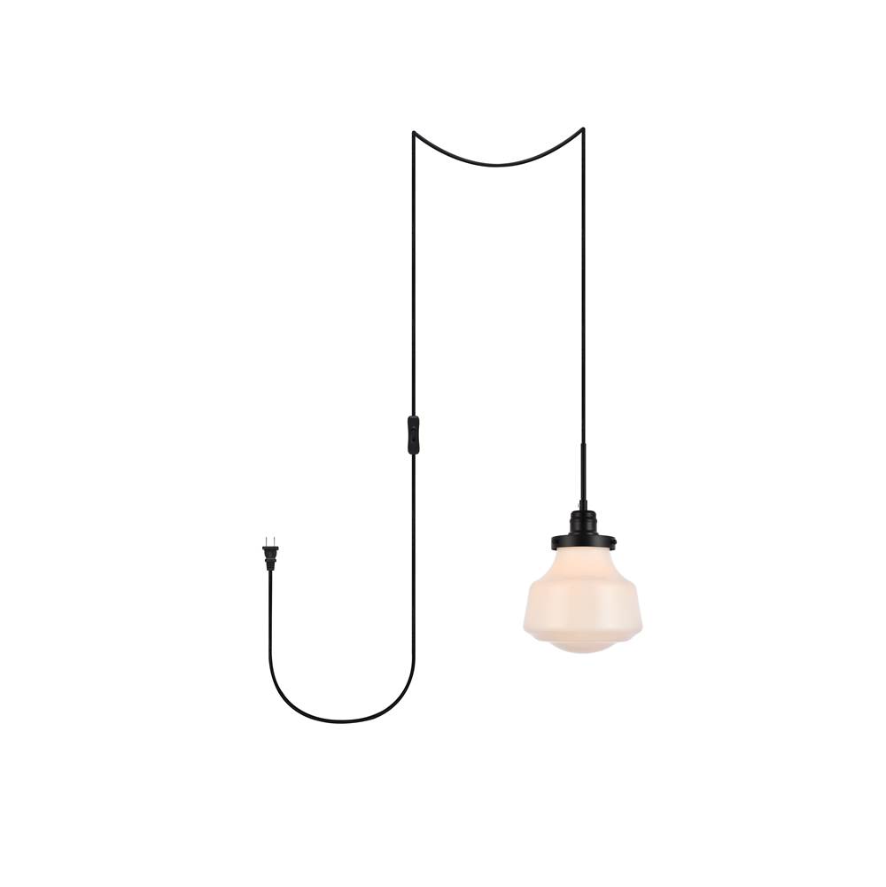 Elegant Lighting Lyle 1 light Black and frosted white glass plug in pendant