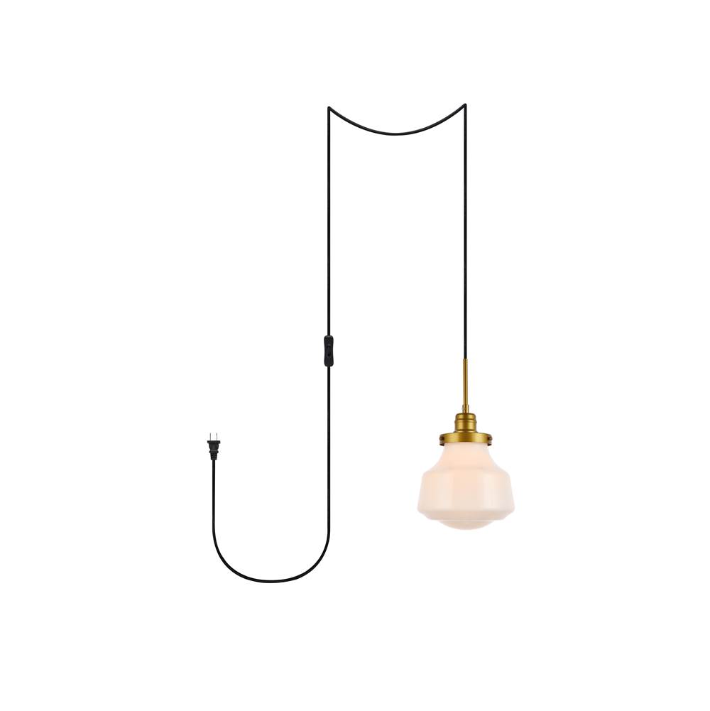 Elegant Lighting Lyle 1 light Brass and frosted white glass plug in pendant
