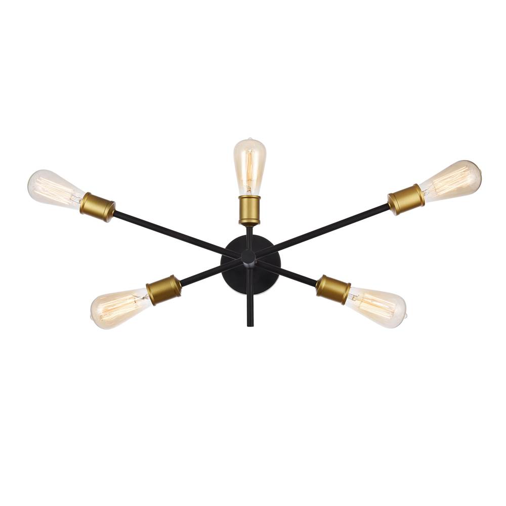 Elegant Lighting Axel Collection Wall Sconce D24.7 H9.9 Lt:5 Black And Brass Finish