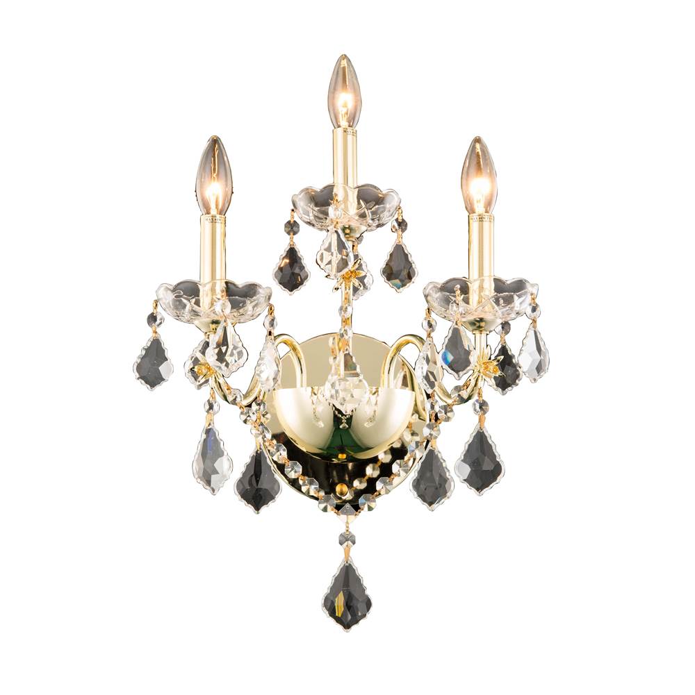 Elegant Lighting St. Francis 3 Light Gold Wall Sconce Clear Royal Cut Crystal