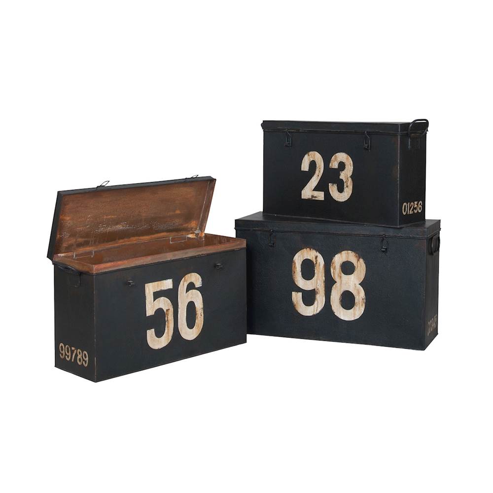 Elk Home Antique Tin Boxes In Signature Black With White Graphics - Set of 3