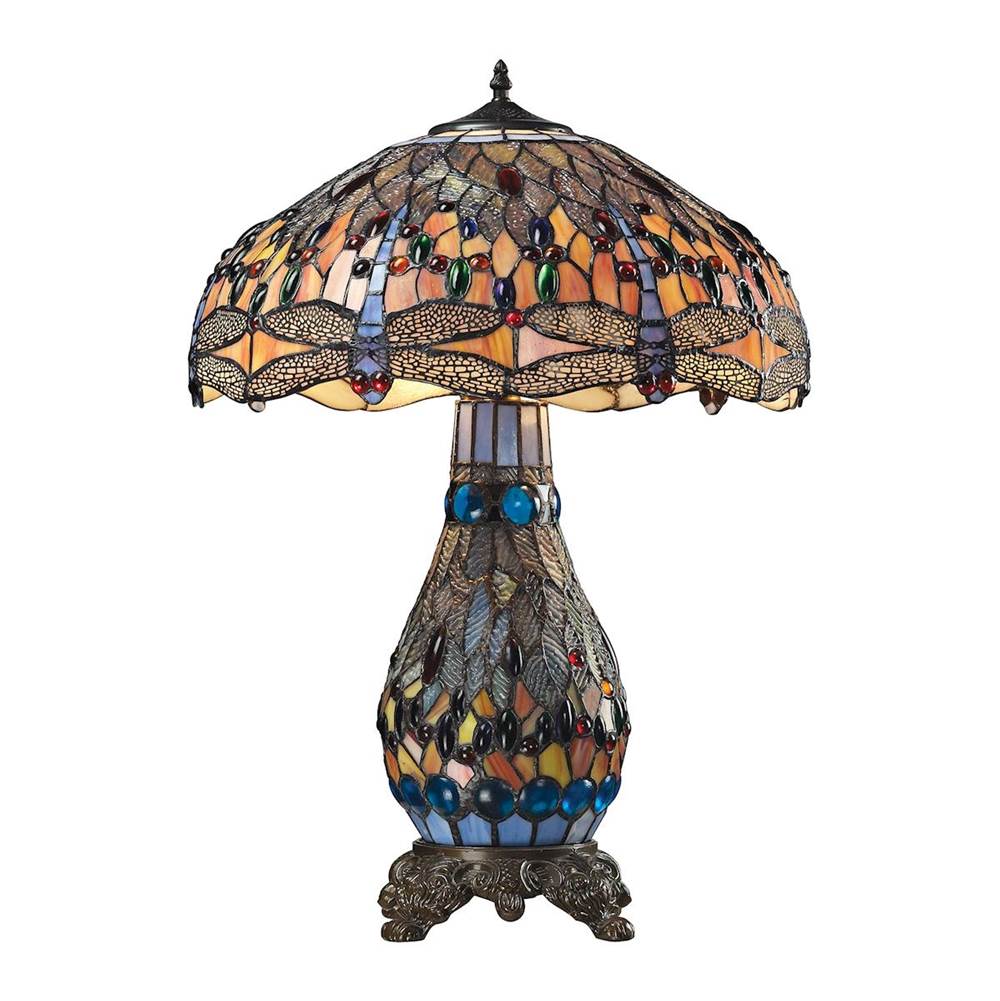 Elk Home Dragonfly 26'' High 3-Light Table Lamp - Tiffany Glass