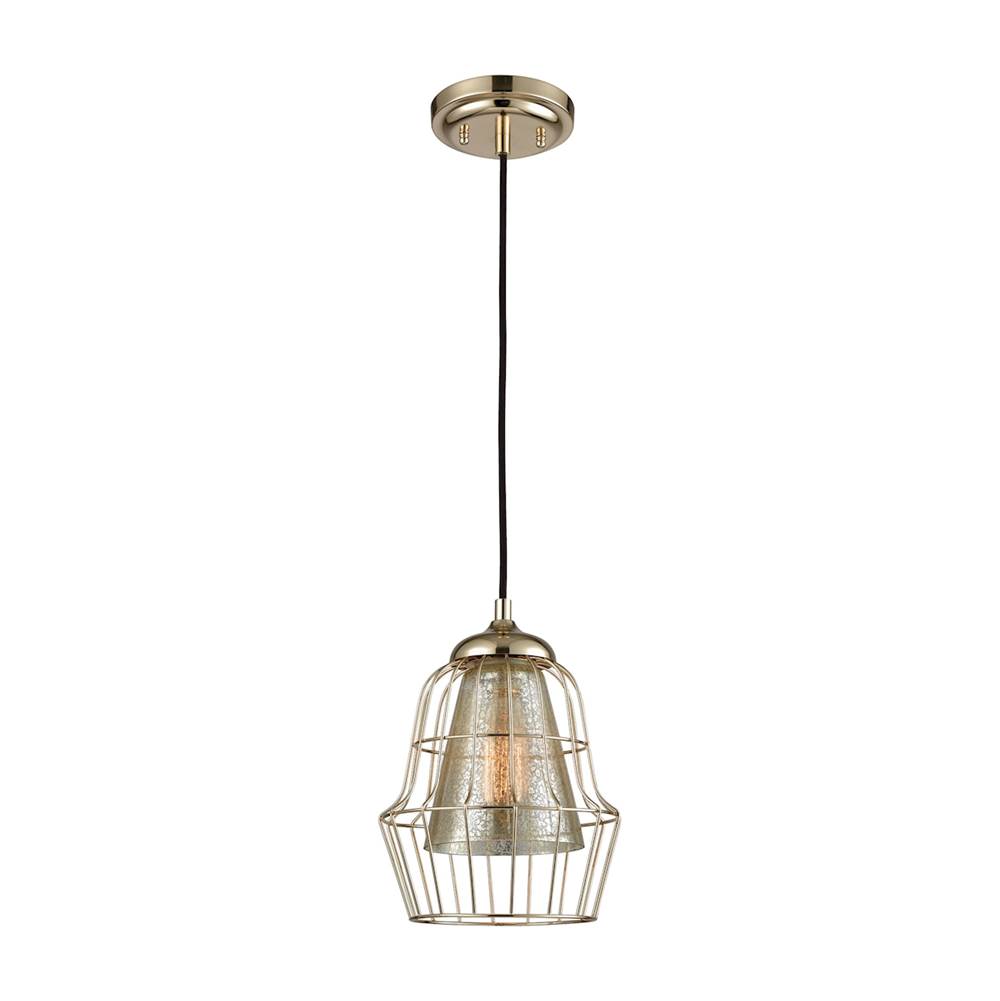 Elk Lighting Yardley 1-Light Mini Pendant in Polished Gold With Mercury Glass and Wire Cage