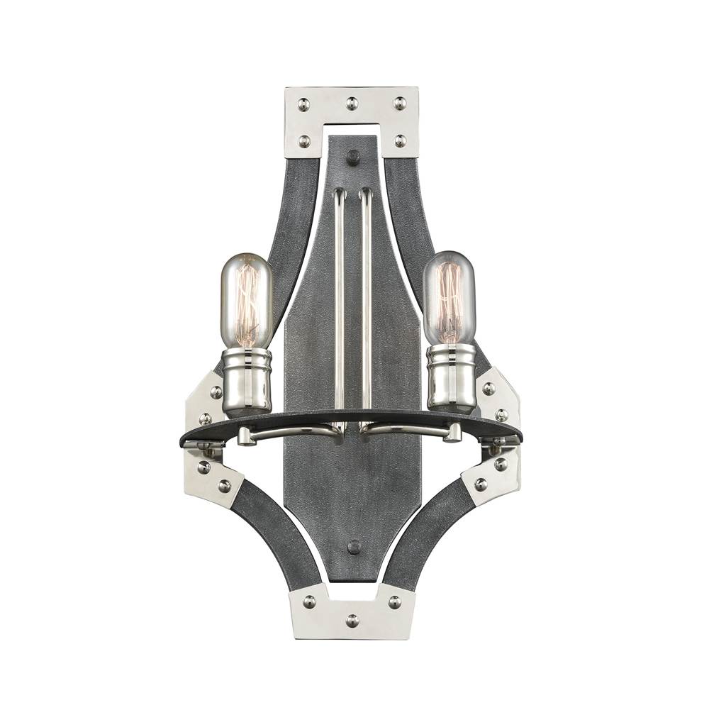 Elk Lighting Riveted Plate 2-Light Sconce in Silverdust Iron and Polished Nickel