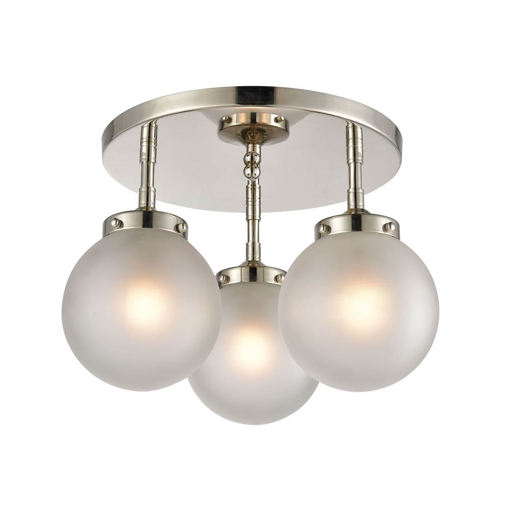 Elk Lighting Boudreaux 3-Light Semi Flush Mount in Polished Nickel With Frosted