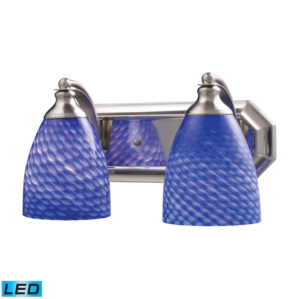 Elk Lighting Mix-N-Match Vanity 2-Light Wall Lamp in Satin Nickel with Sapphire Glass - Includes LED Bulbs