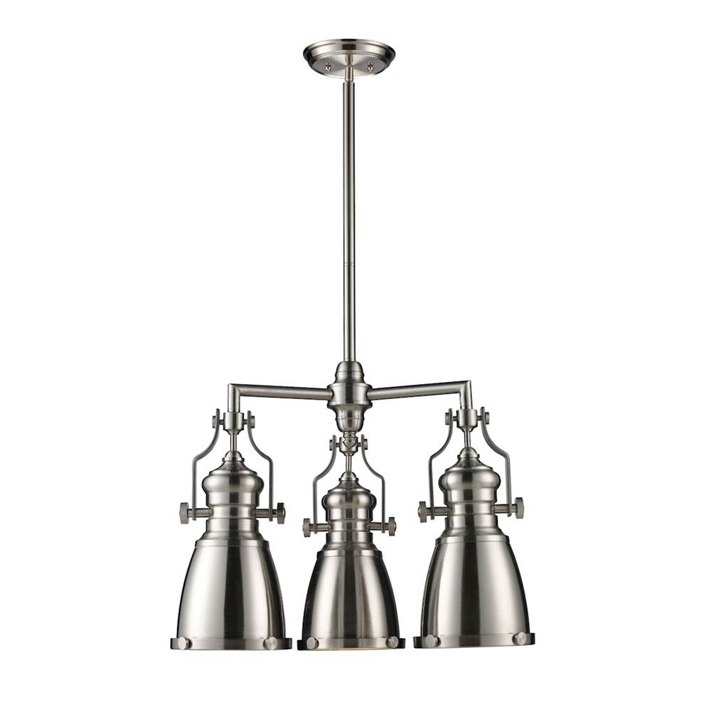Elk Lighting Chadwick 3-Light Chandelier in Satin Nickel With Matching Shades