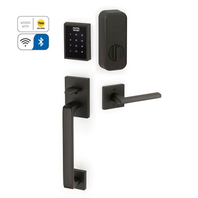Emtek Electronic EMPowered Motorized Touchscreen Keypad Smart Lock Entry Set with Baden Grip - works with Yale Access, Stuttgart Lever, LH, US10B