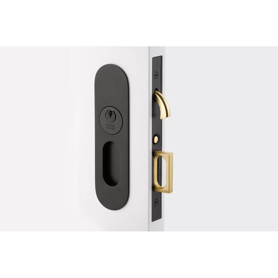 Emtek Keyed, Narrow Oval Pocket Door Mortise Lock, US10B