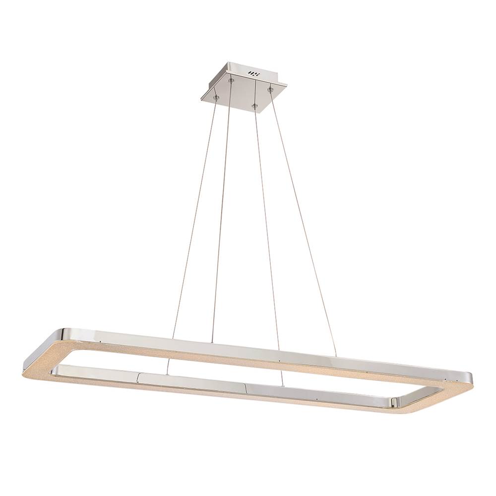Eurofase Zatina Rectangular LED Light Pendant, Chrome Finish Filled with a Bed of Crystals, 39.25 Inches Long - 30062-016