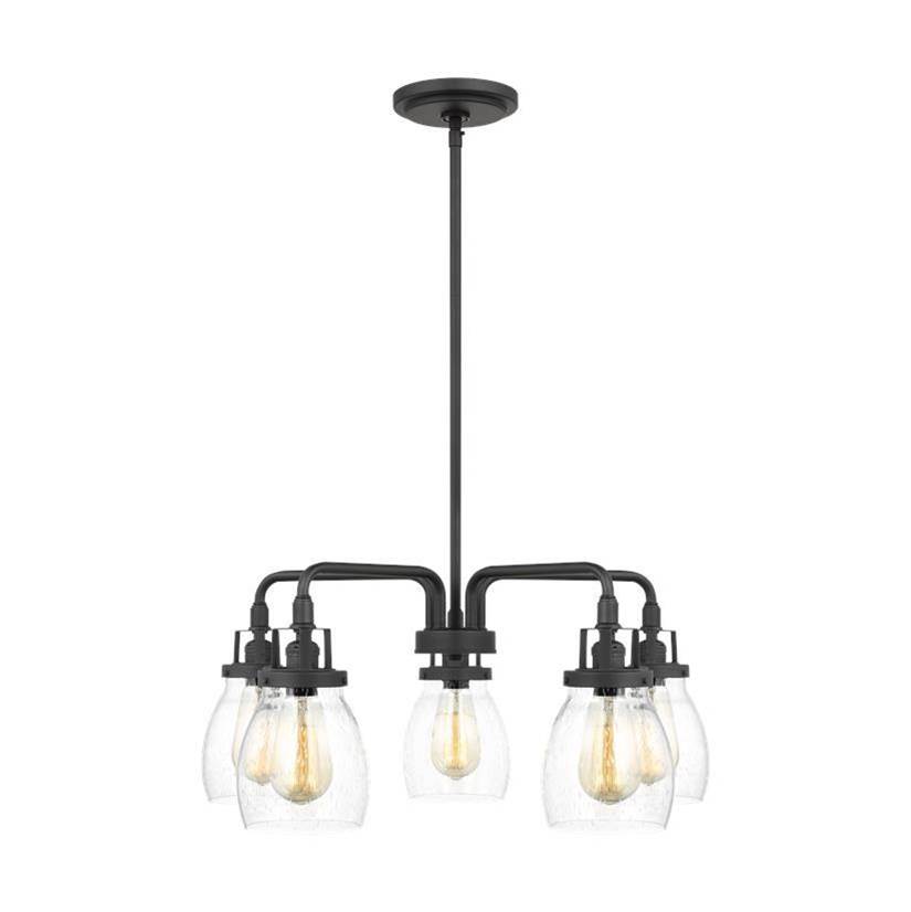 Generation Lighting Belton Transitional 5-Light Indoor Dimmable Ceiling Chandelier Pendant Light In Midnight Black Finish With Clear Seeded Glass Shades