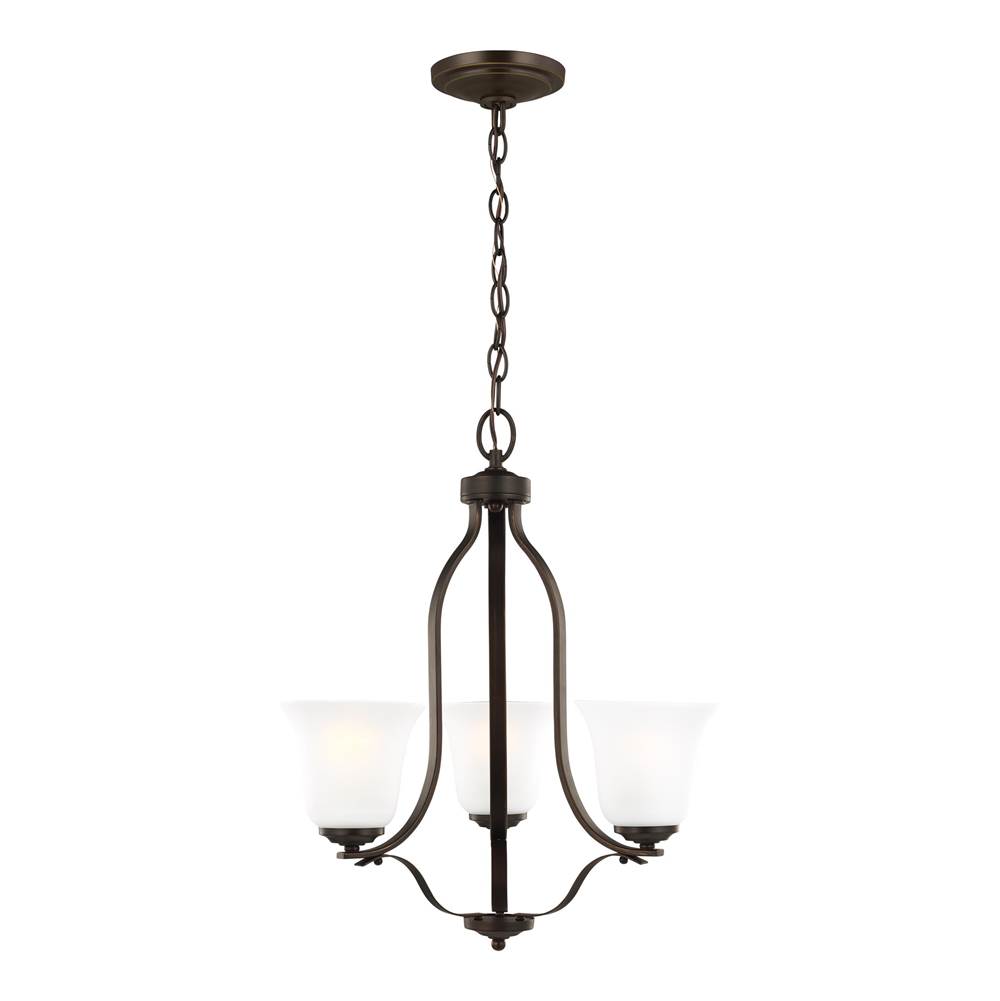 Generation Lighting Emmons Traditional 3-Light Led Indoor Dimmable Ceiling Chandelier Pendant Light In Bronze Finish With Satin Etched Glass Shades