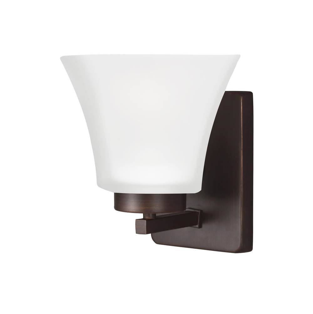 Generation Lighting Bayfield Contemporary 1-Light Led Indoor Dimmable Bath Vanity Wall Sconce In Bronze Finish With Satin Etched Glass Shade
