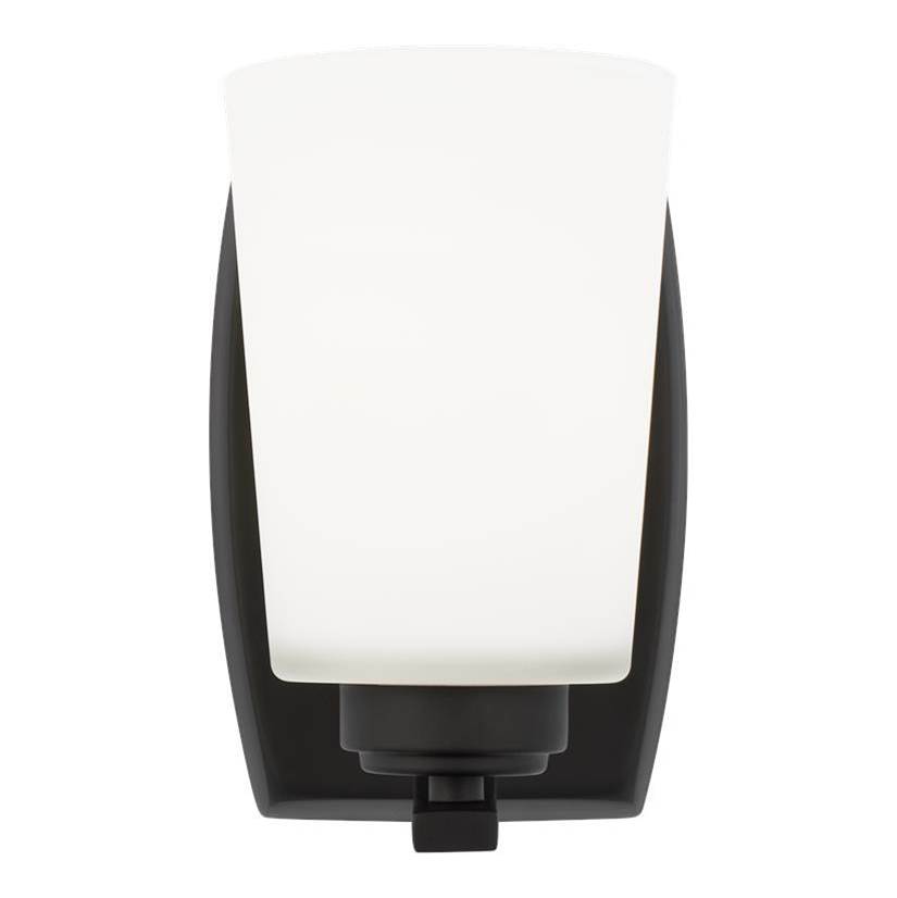Generation Lighting Franport Transitional 1-Light Led Indoor Dimmable Bath Vanity Wall Sconce In Midnight Black Finish With Etched White Glass Shade