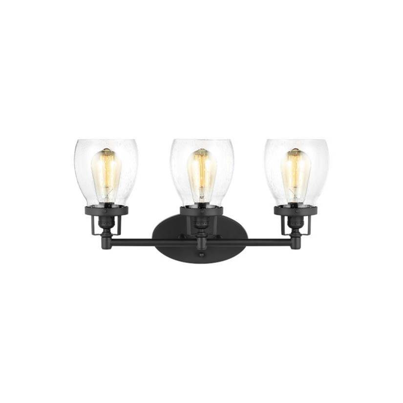 Generation Lighting Belton Transitional 3-Light Indoor Dimmable Bath Vanity Wall Sconce In Midnight Black Finish With Clear Seeded Glass Shades