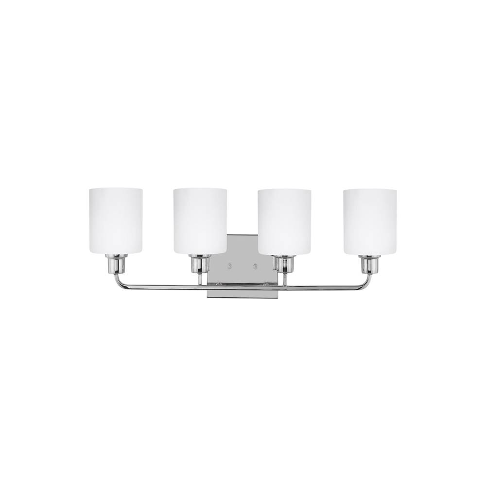 Generation Lighting Canfield Modern 4-Light Indoor Dimmable Bath Vanity Wall Sconce In Chrome Silver Finish With Etched White Inside Glass Shades