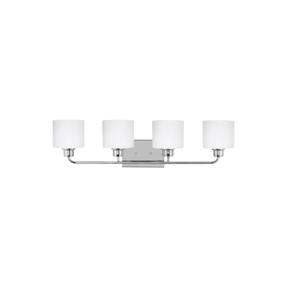 Generation Lighting Canfield Modern 4-Light Led Indoor Dimmable Bath Vanity Wall Sconce In Chrome Silver Finish With Etched White Inside Glass Shades