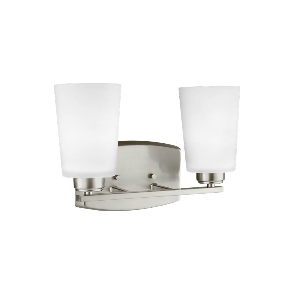 Generation Lighting Franport Transitional 2-Light Indoor Dimmable Bath Vanity Wall Sconce In Brushed Nickel Silver Finish With Etched White Glass Shades