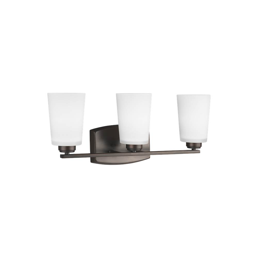 Generation Lighting Franport Transitional 3-Light Led Indoor Dimmable Bath Vanity Wall Sconce In Bronze Finish With Etched White Glass Shades