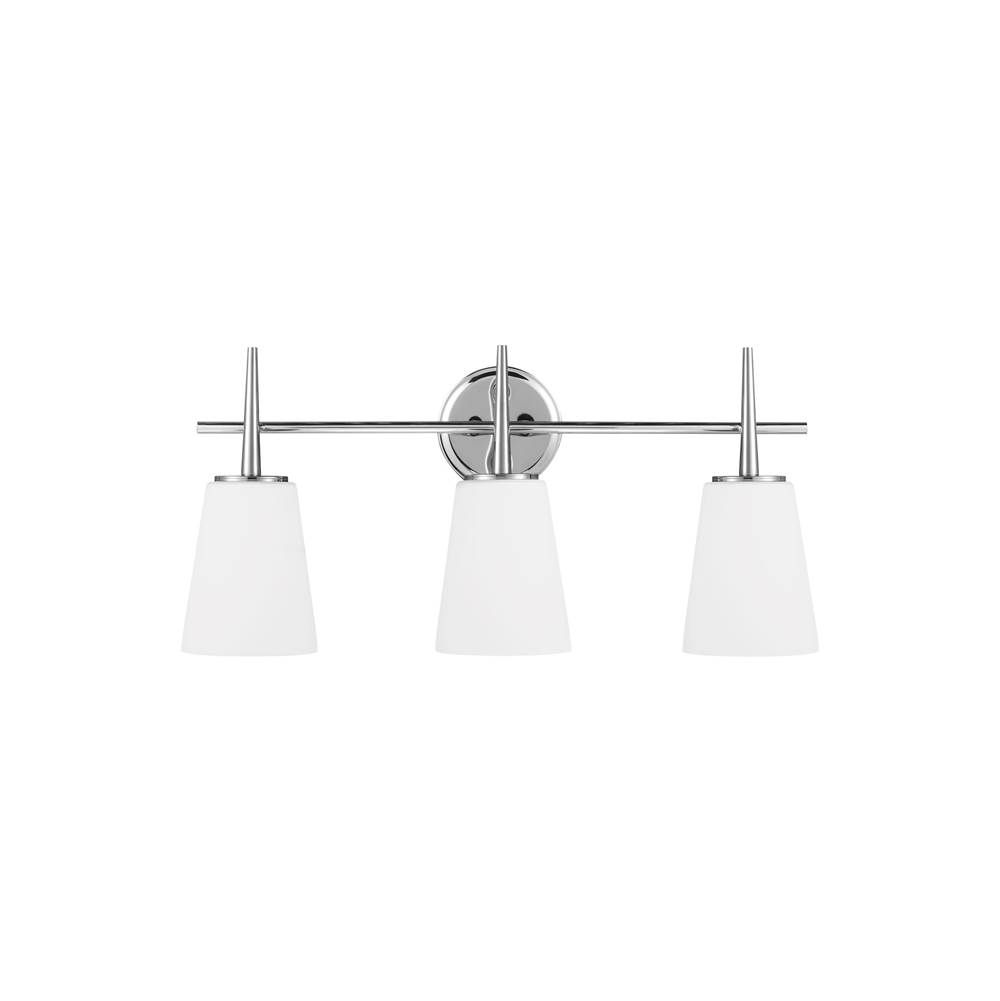 Generation Lighting Driscoll Contemporary 3-Light Indoor Dimmable Bath Vanity Wall Sconce In Chrome Silver Finish With Cased Opal Etched Glass