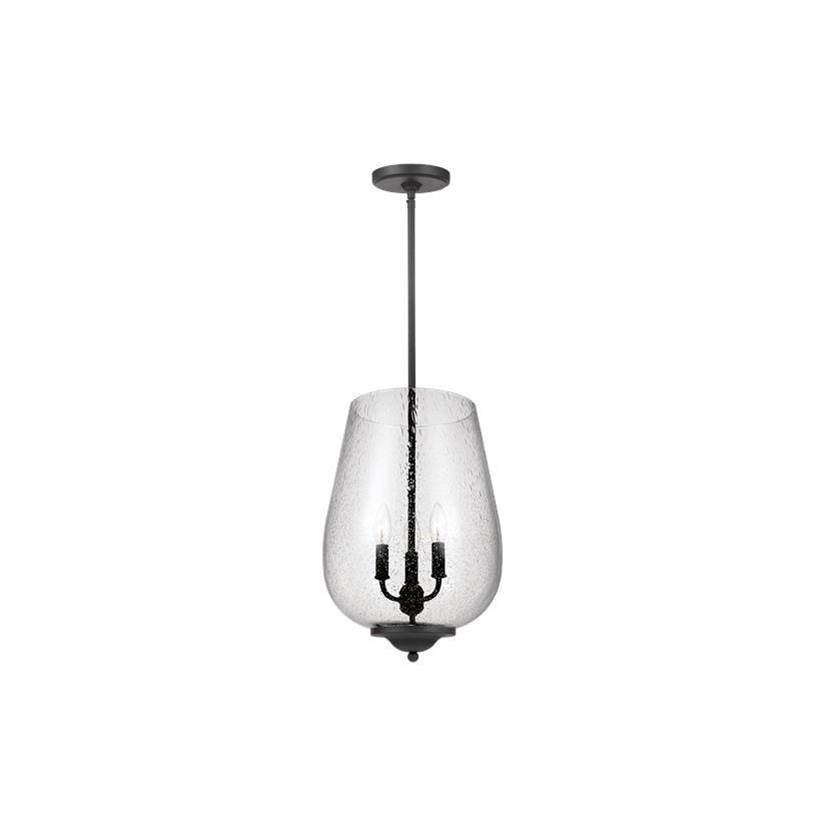Generation Lighting Belton Transitional 3-Light Indoor Dimmable Ceiling Pendant Hanging Chandelier Pendant Light In Midnight Black Finish W/Clear Seeded Glass Shade