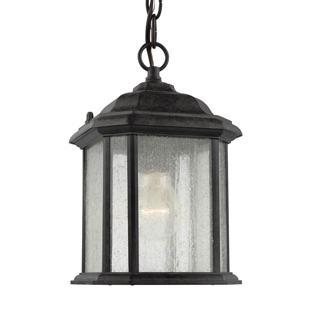 Generation Lighting Kent Traditional 1-Light Outdoor Exterior Semi-Flush Convertible Ceiling Hanging Pendant In Oxford Bronze Finish With Clear Seeded Glass Panels