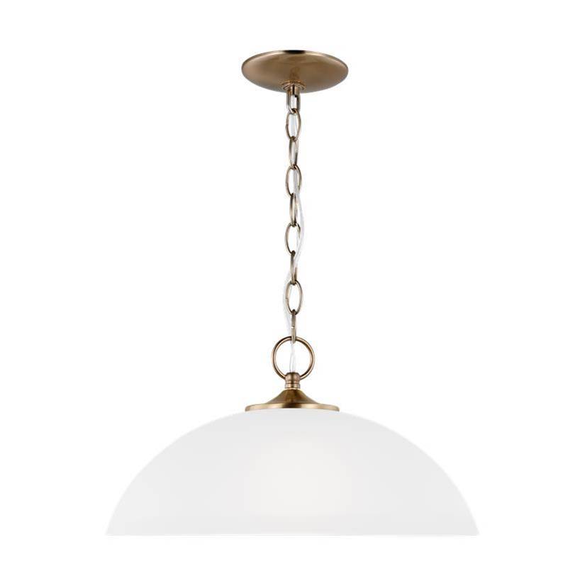 Generation Lighting Geary Traditional Indoor Dimmable Led 1-Light Pendant In Satin Brass With A Satin Etched Glass Shade
