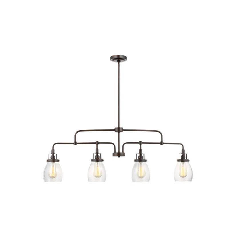 Generation Lighting Belton Transitional 4-Light Indoor Dimmable Linear Ceiling Chandelier Pendant Light In Bronze Finish With Undefined Glass Shades