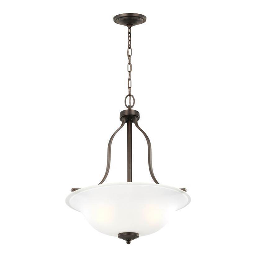 Generation Lighting Emmons Traditional 3-Light Led Indoor Dimmable Ceiling Pendant Hanging Chandelier Pendant Light In Bronze Finish With Satin Etched Glass Shade