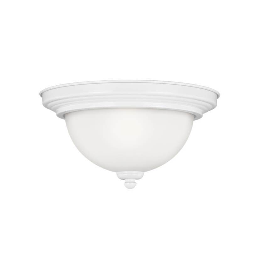 Generation Lighting Geary Transitional 1-Light Led Indoor Dimmable Ceiling Flush Mount Fixture In White Finish With Satin Etched Glass Shade