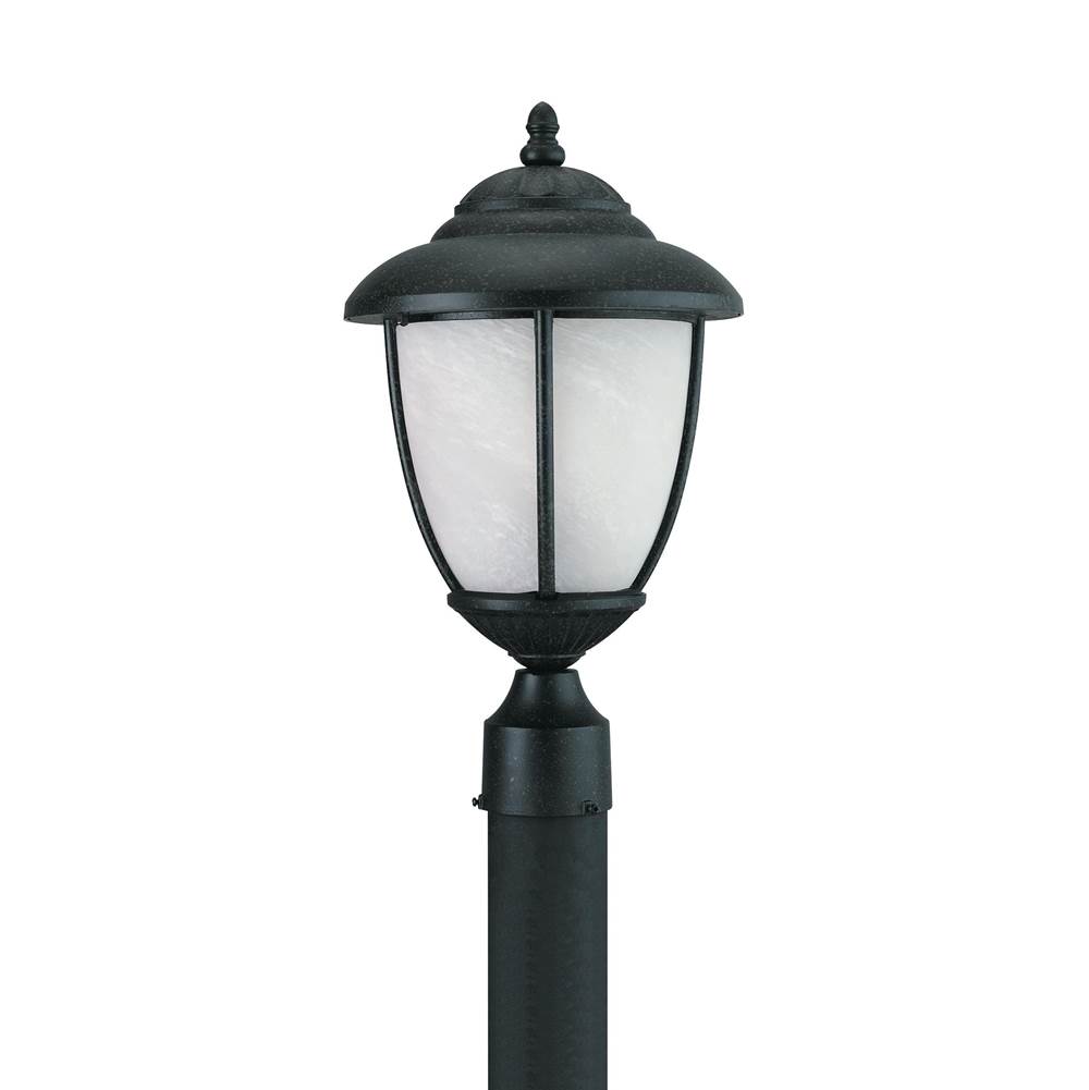 Generation Lighting Yorktown Transitional 1-Light Led Outdoor Exterior Post Lantern In Forged Iron Finish With Swirled Marbleize Glass Shade