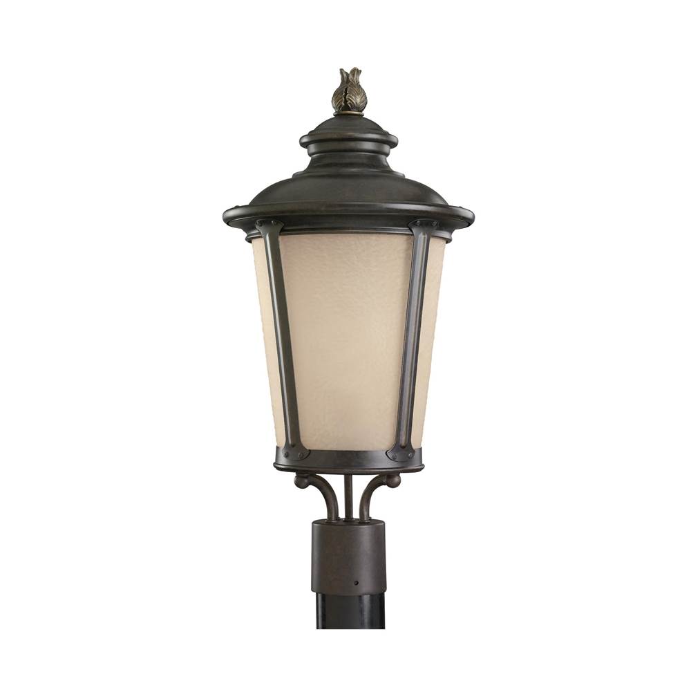Generation Lighting Cape May Traditional 1-Light Led Outdoor Exterior Post Lantern In Burled Iron Grey Finish With Etched Light Amber Glass Diffuser