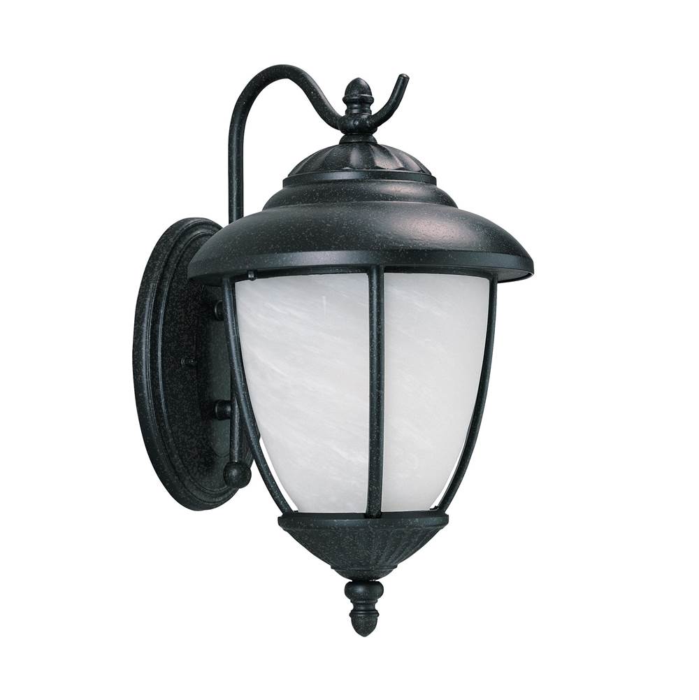 Generation Lighting Yorktown Transitional 1-Light Led Outdoor Exterior Large Wall Lantern Sconce In Forged Iron Finish With Swirled Marbleize Glass Shade