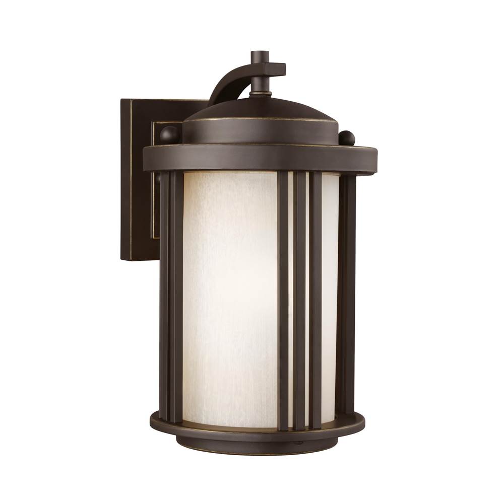 Generation Lighting Crowell Contemporary 1-Light Led Outdoor Exterior Small Wall Lantern Sconce In Antique Bronze Finish With Creme Parchment Glass Shade