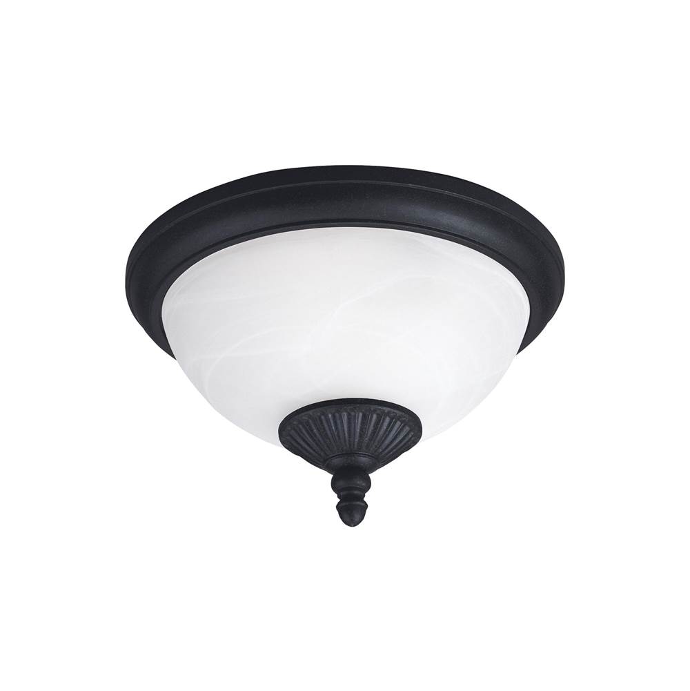 Generation Lighting Yorktown Transitional 2-Light Outdoor Exterior Ceiling Ceiling Flush Mount In Forged Iron Finish With Swirled Marbleize Glass Diffuser